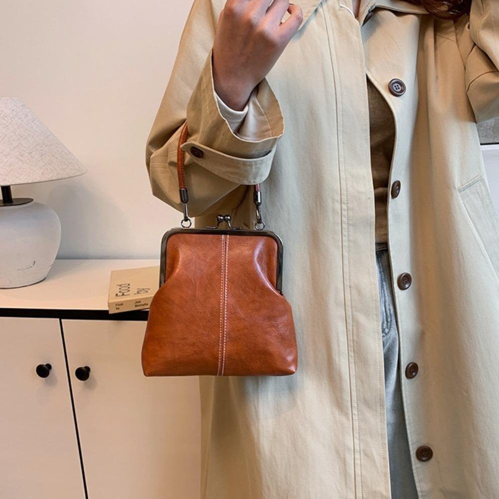 PU Leather Kiss Lock Shoulder Bag Elegant Vintage Women's Handbag  Outdoor