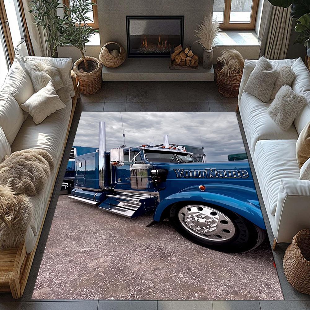 Peterbilt Heavy Trucks Customizable Name Area Rug Design for Foyer Playrooms Study room Decorate room Anti-slip Rug Anime Office Decor