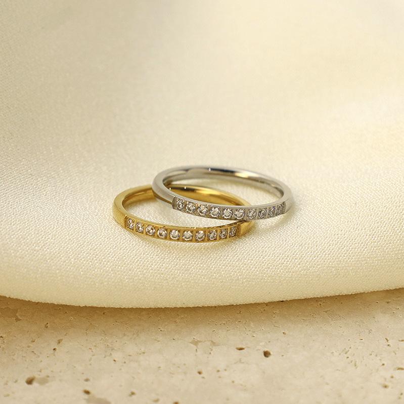 Simple Wind Diamond-Encrusted Titanium Steel Ring, Light Luxury And High-End Sense Versatile 316 Stainless Steel Index Finger Ring, Non-Fading Ring