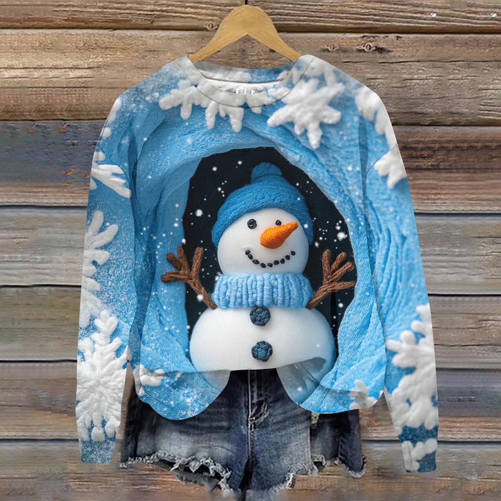 Ladies' Christmas Printed Casual Long Sleeved Round Neck Sports Hoodie Top