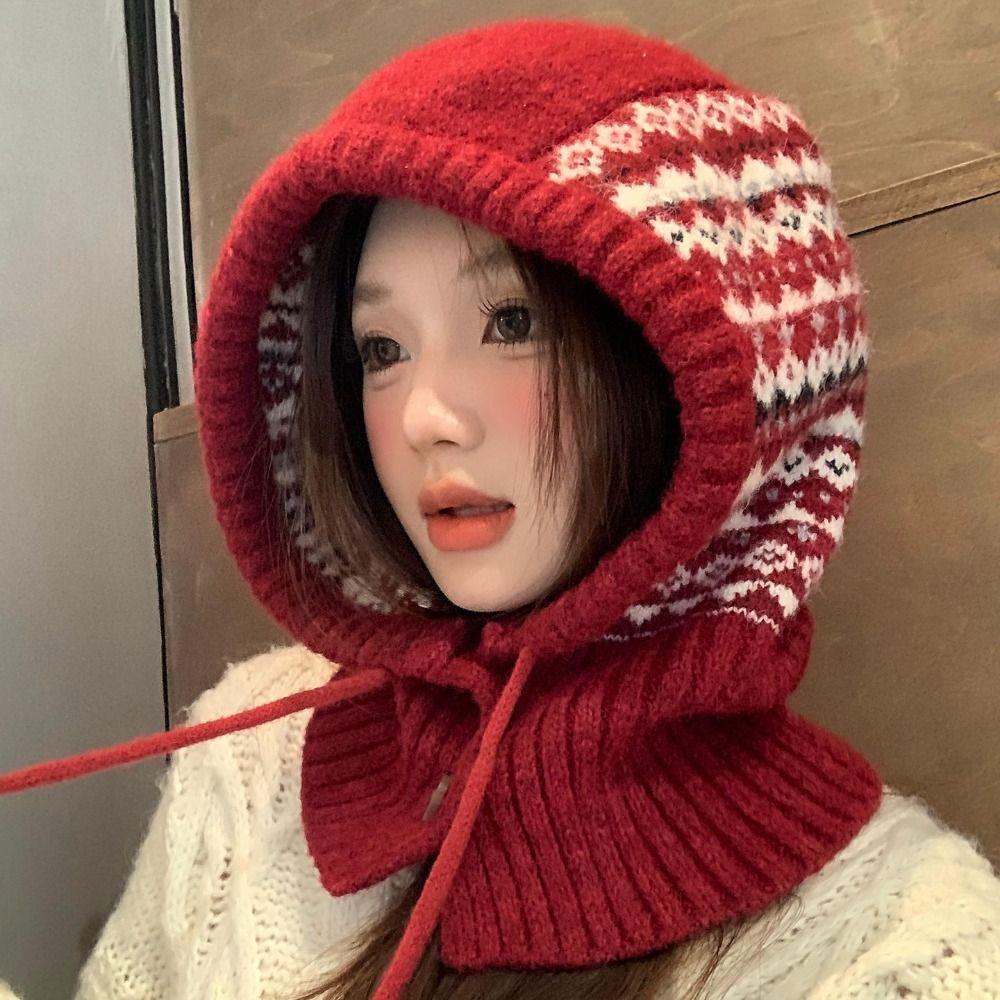 Pullover Hat Jacquard Balaclava Hat Printed Winter Cap Fashion Fair Isle Style Knitted Hat  Outdoor