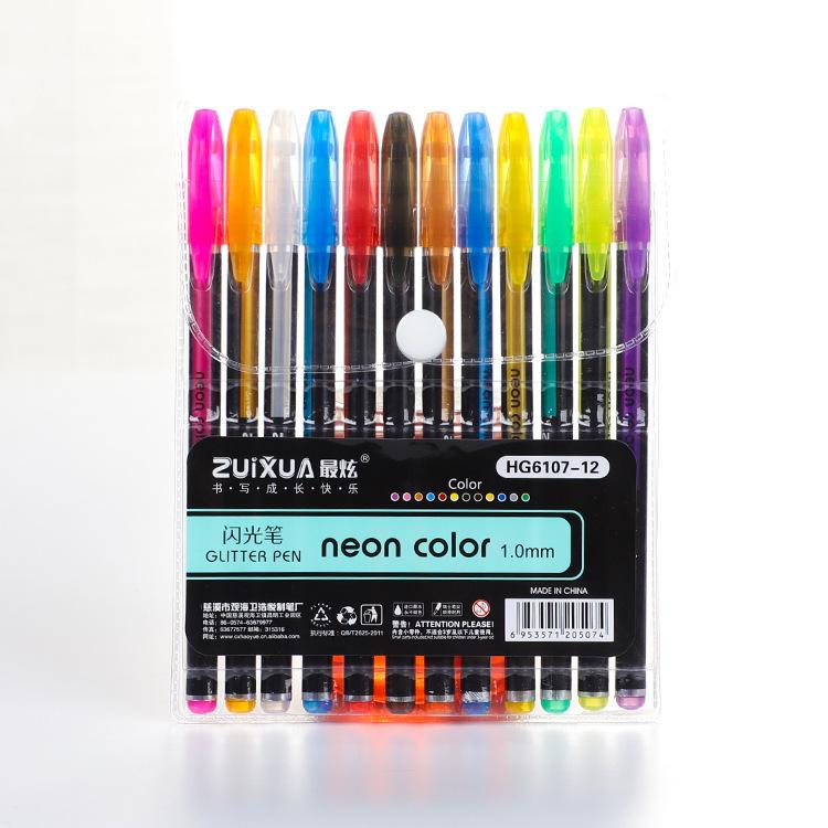 

12/48Pcs Metallic Glitter Colors Gel Pens For School Office Adult Coloring Book Journals Drawing Art Markers Promotion Pen Multi-Colored