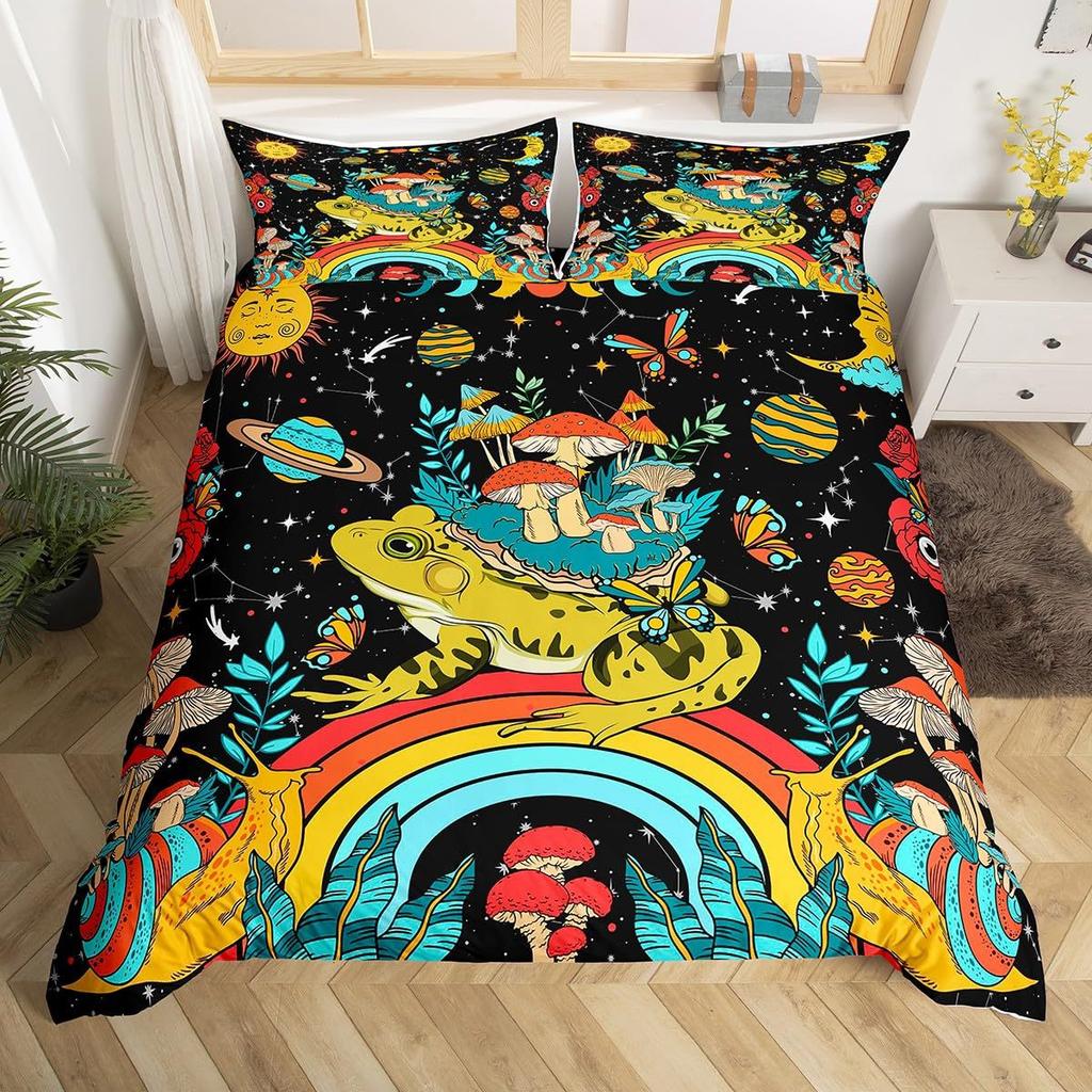 Bohemian Mushroom Print Duvet Set Bedding Set Stylish Flower Bed Set