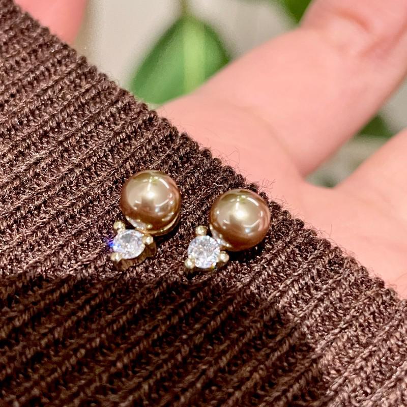 

Exquisite French Retro Mocha Teardrop Zirconia & Champagne Pearl Earrings for Women - Trendy & Versatile