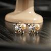 French Temperament Gentle Contrasting Color Diamond-Encrusted Flower Pearl Stud Earrings Light Luxury High-End Niche Simple Earrings