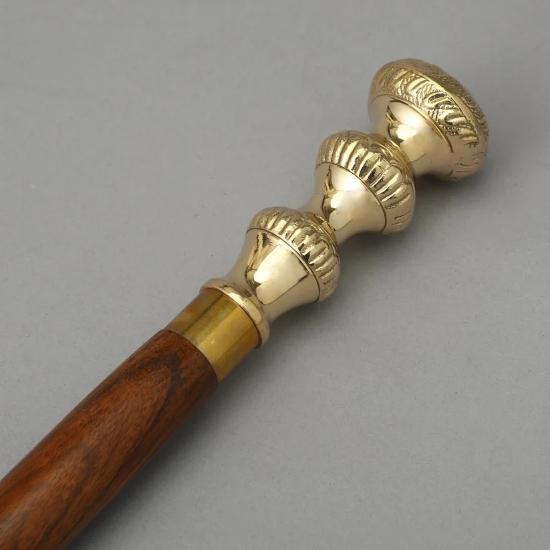 Antique Brass Walking Stick with Nautical Knob, Vintage 3-Fold Design, Fully Foldable and Portable, Perfect for Collectors & Outdoor Enthusiasts