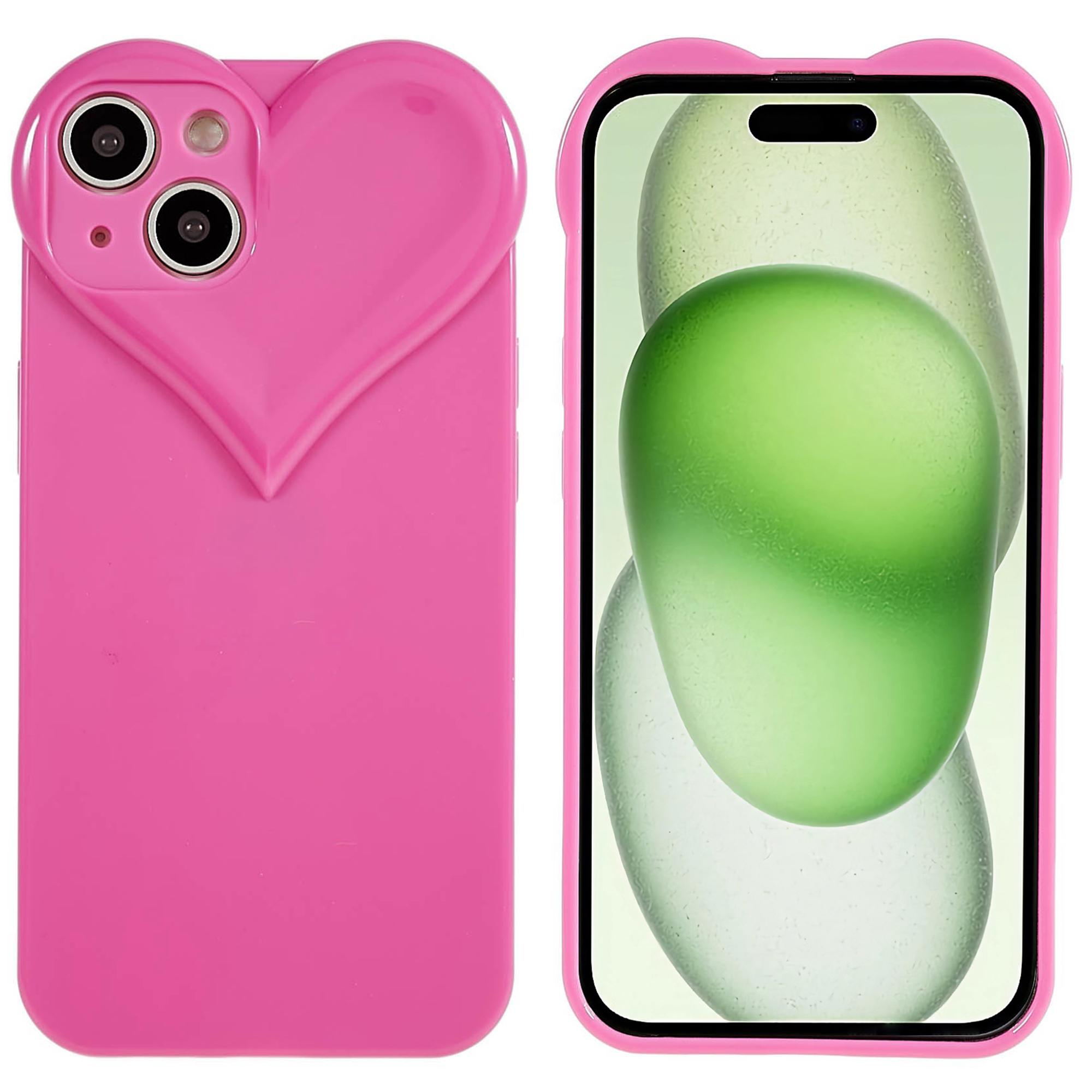 

Dustproof TPU Shell for iPhone 15,Heart Shaped Camera Protection Cell Phone Case Rose