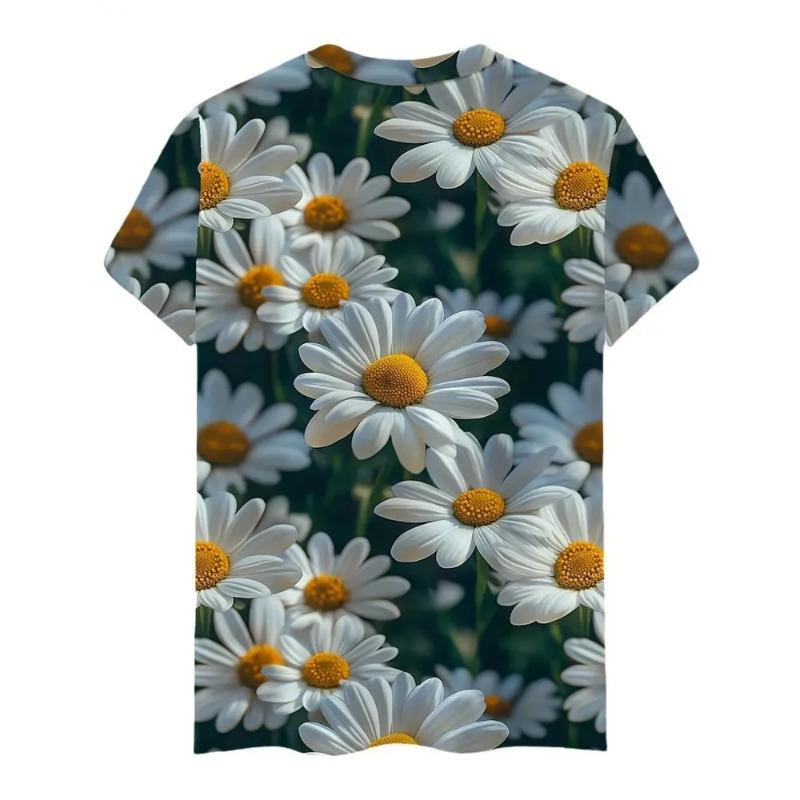 Women's Summer Round Neck Short Sleeved T-shirt Paired with 3D Floral Print Casual Top Breathable and Machine Washable Suitable for Outdoor Daily Wear