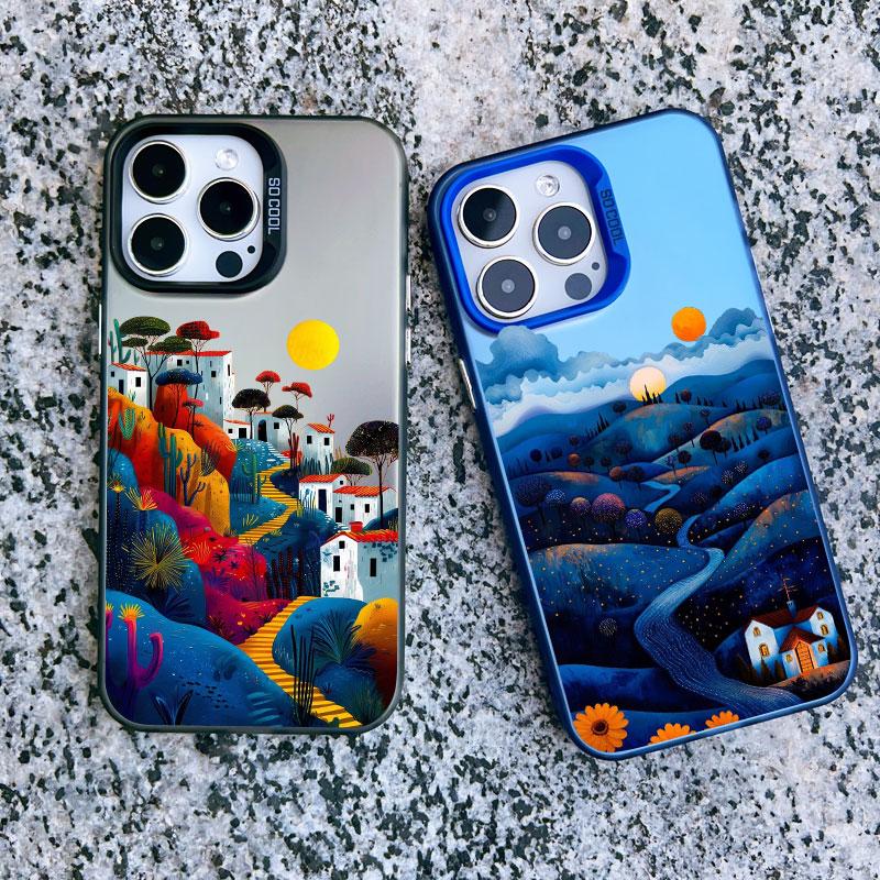 Yellow Sunset Mountain Phone Case For iPhone 15 14 Plus 14 15 11 12 13 Pro Max Mini Natural Scenery Shockproof Matte Laser Cover