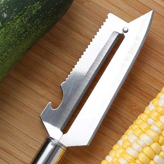 2Pcs Multifunctional Peeler 2 in 1 Stainless Steel Fruit Vegetable Peeler with Non-Slip Grip Curved Blade Built-in Bottle Opener Kitchen