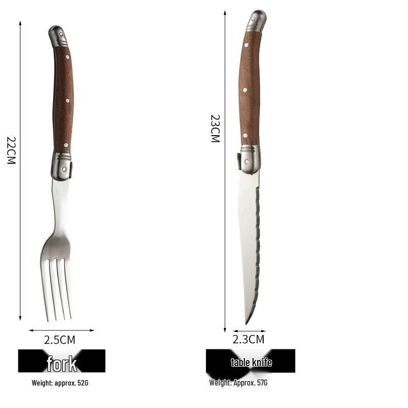 Western-Style Steak Knife and Fork Set with Retro High-End Wooden Handles.