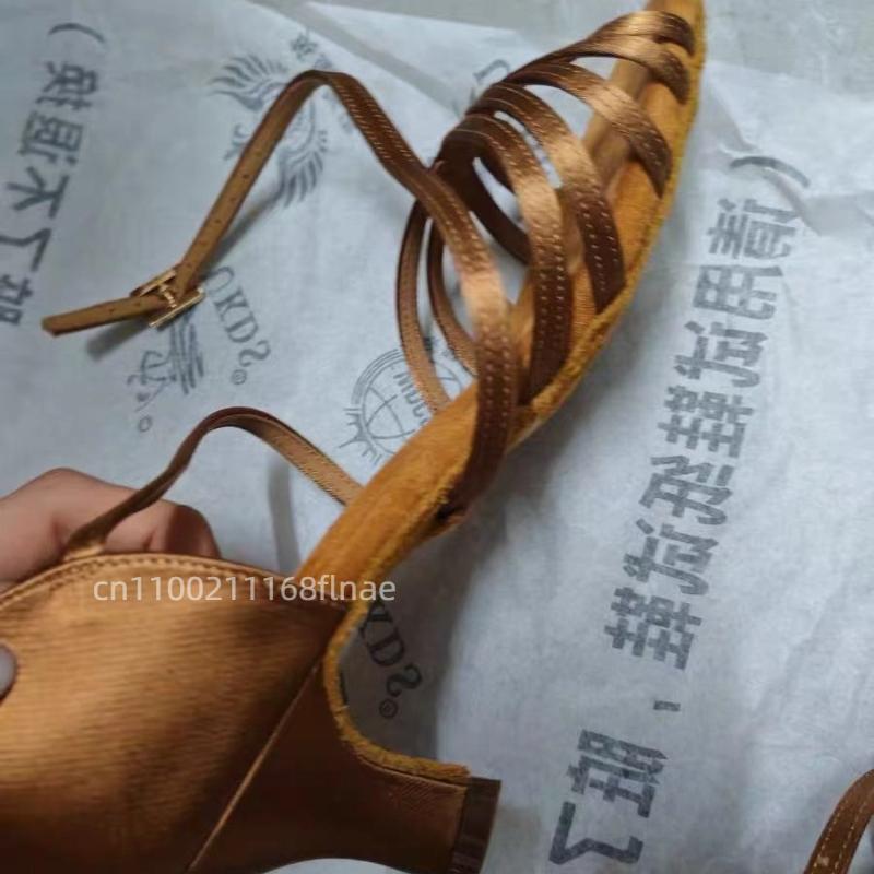 Adult High Heels Latin Dance Shoes Forged Fabric Soft Soled Dance Shoes Women's Dance Performance Practice Shoes