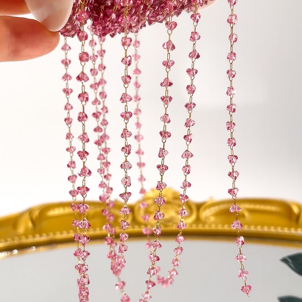 2Meter 1Meter Shiny Color Heart Chain Stainless Steel Glass Grave Stone Bead Chain Necklaces Bracelet Chain DIY Jewelry Findings