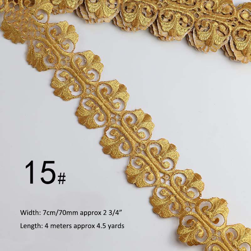 Gold Silver Thread Heavy Embroidery Lace Ribbon Shiny Diy Ethnic Garment Costume Dress Embellished Textile Iron-on Lace Trims