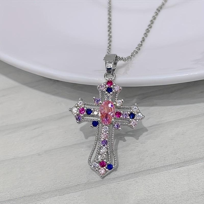 European and American Popular Jewelry, Rhinestone-inlaid Cross Necklace, Simple and Fashionable, Cross and Versatile Hanging