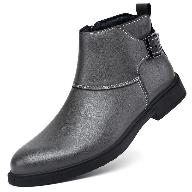 Мужские ретро-ботинки Martin: Большой размер, Business Casual, Круглый носок, Кожаная пряжка, Липучка, Хлопковая подкладка, Осень/Зима. 41
