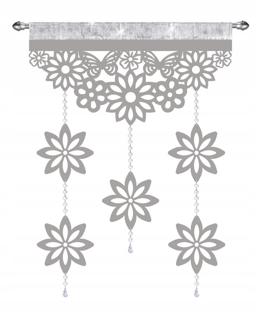 Modern curtain BUTTERFLIES AND FLOWERS SCREEN with openwork hangers GLAMOUR 60x95