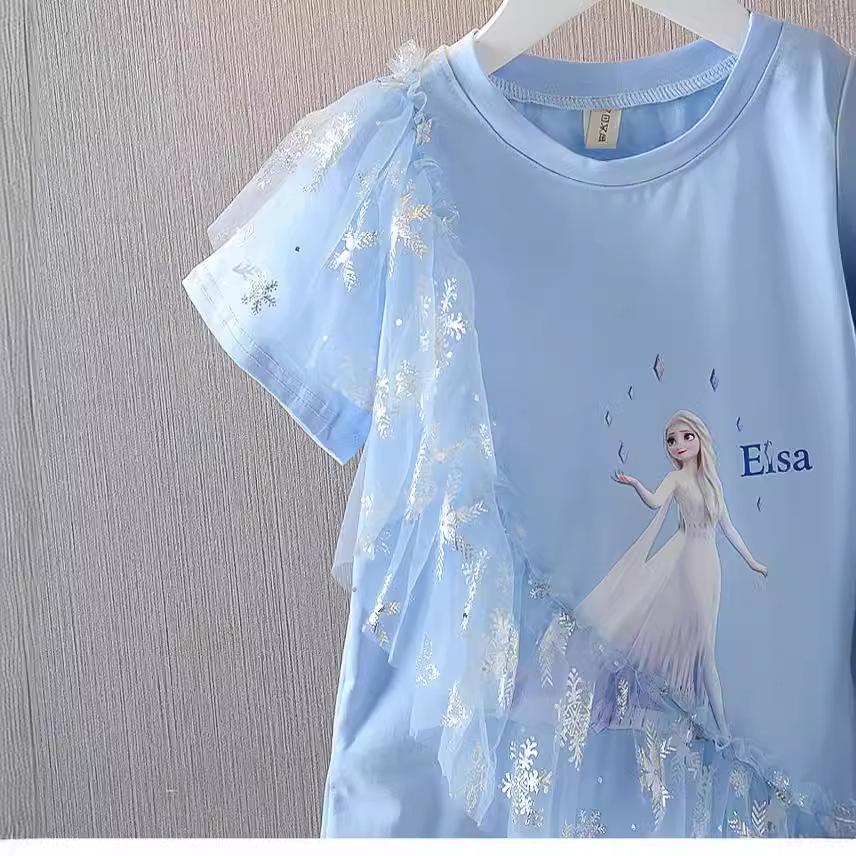 Summer Princess T-Shirt For Girls - Short Sleeve Cartoon Long Tee