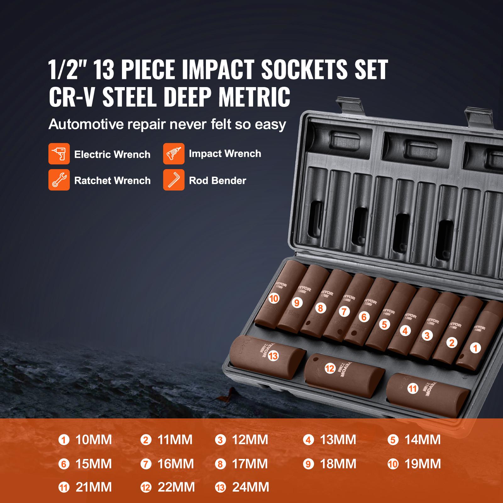 

SucceBuy 1/2 3/8 Drive Impact Socket Set 13/23/33/34/48/65/90PCs SAE Metric Cr-V/Cr-Mo Socket Set 6 Point Alloy Steel Repair