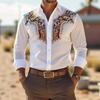 Men's Retro Fashion Printed Long-Sleeve Shirt, Western Cowboy Style, Slim Fit Casual Shirt, Comfortable Fabric, Sizes XS-6XL