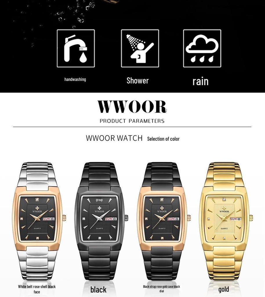 WWOOR 8837 Men's Quartz Square Waterproof Business Watch