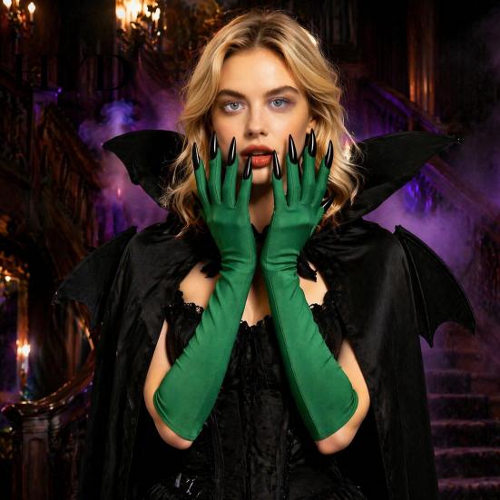 Creepy Long Nail Gloves 1 Pair Halloween Ghost Claw Gloves, Fingernail Witch Costume Durable Party Handwear Accessory, Dark Performance Prop