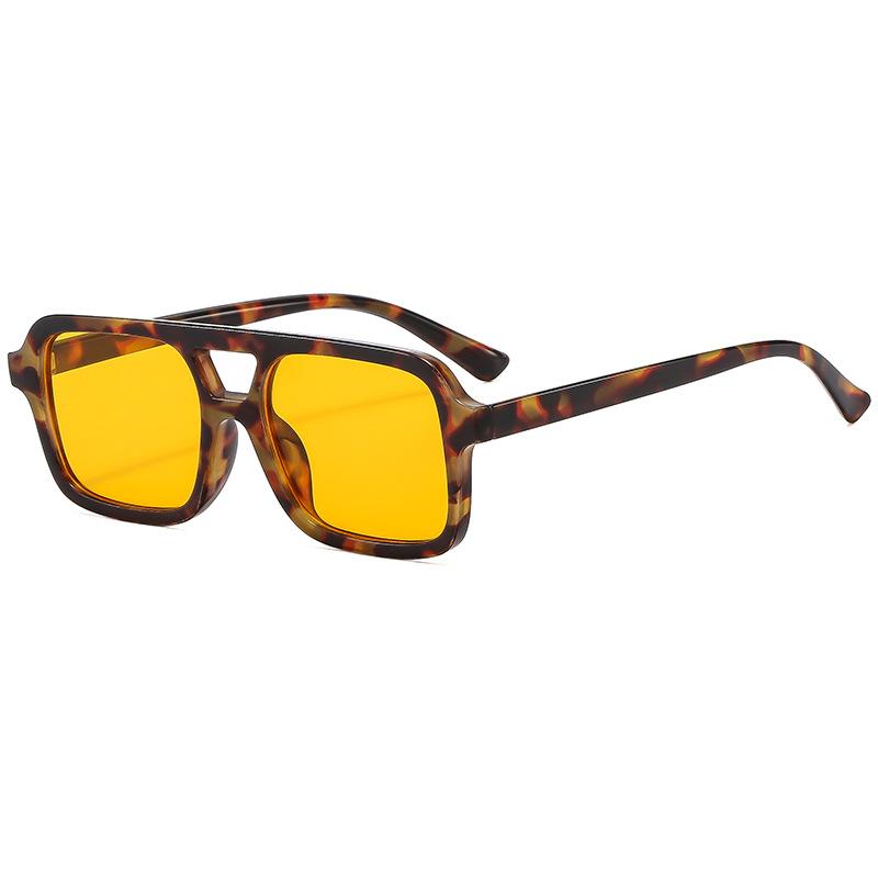Pilot Sunglasses Men'S Glasses Double Beam Square Frame Leopard Print Sunglasses Women'S High Sense