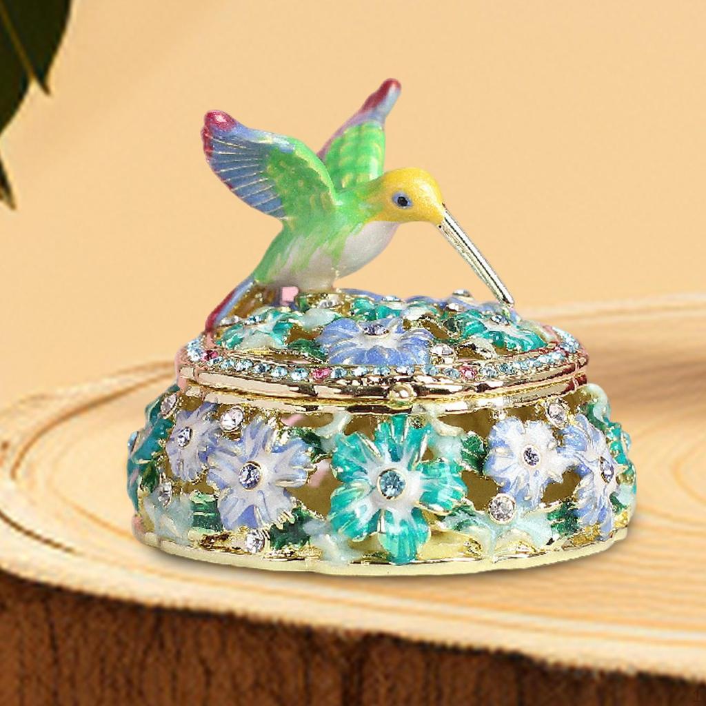 Emalje smykkeskrin Hummingbird Trinket Håndmalt Ornament Gave Oppbevaring Minnesak for