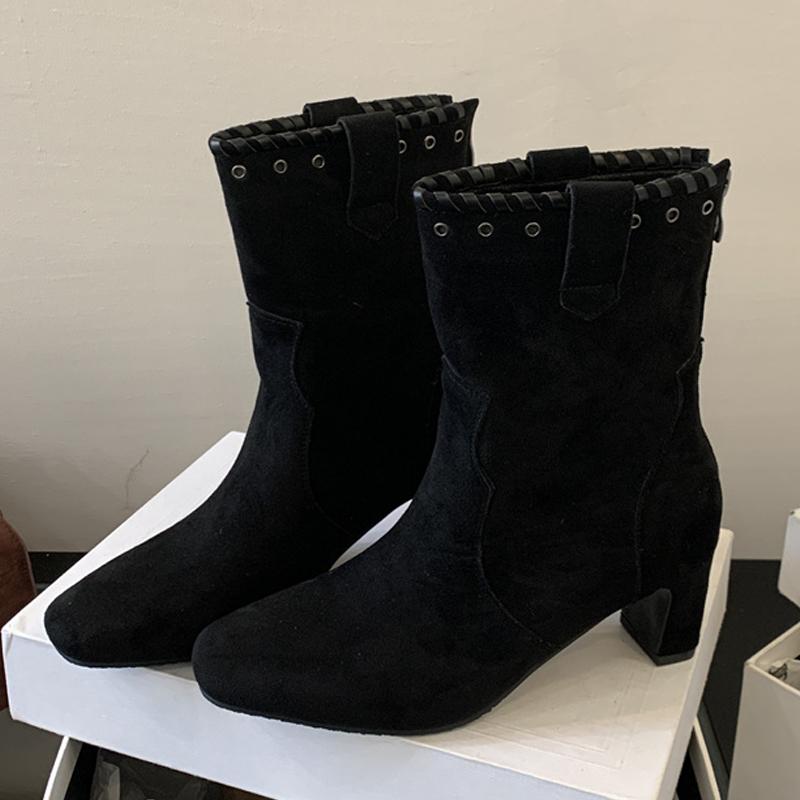 

Eilyken Панк Стиль Женские Ботильоны с Круглым Носком Осень Зима Лаконичные Квадратный Низкий Каблук Обувь на Молнии Женские Короткие Ботильоны 35 чёрный
