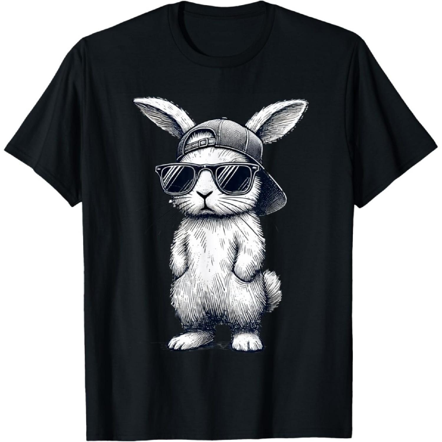 Bunny Face With Sunglasses Cap Easter Day for Boys Men Kids T-Shirt S