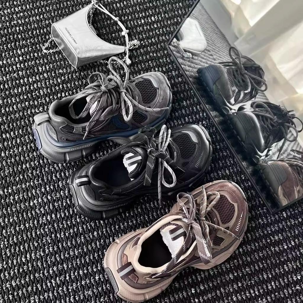 Cowhide version~ thick-soled little monster dad shoes women's 2025 autumn new versatile mesh breathable casual sneakers