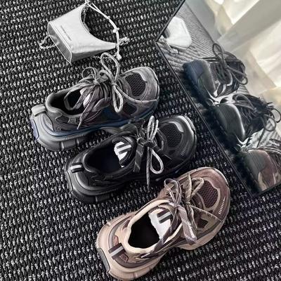 Cowhide Version~ Thick-soled Little Monster Dad Shoes Women's 2025 Autumn New Versatile Mesh Breathable Casual Sneakers
