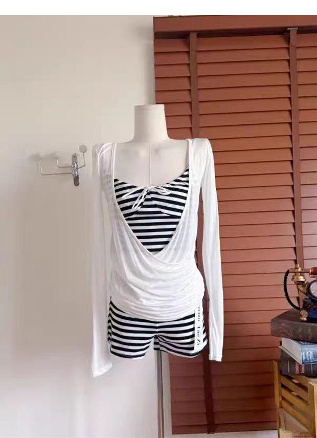 2026 Trendy Women's Long Sleeve Striped Swimsuit Cover-up with Sun Protection and Bikini Set