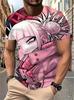Mens Pink Anime Girl 3D Print T Shirt Casual Crew Neck Short Sleeve Streetwear Graphic Tops