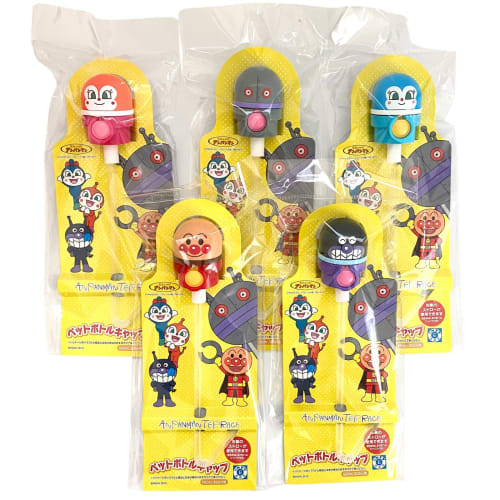 [Set of 5] Anpanman Museum Exclusive Plastic Bottle Caps (5 Straw Caps) - Anpan, Baikinman, Dokin-chan, Kokin-chan, Dadandan