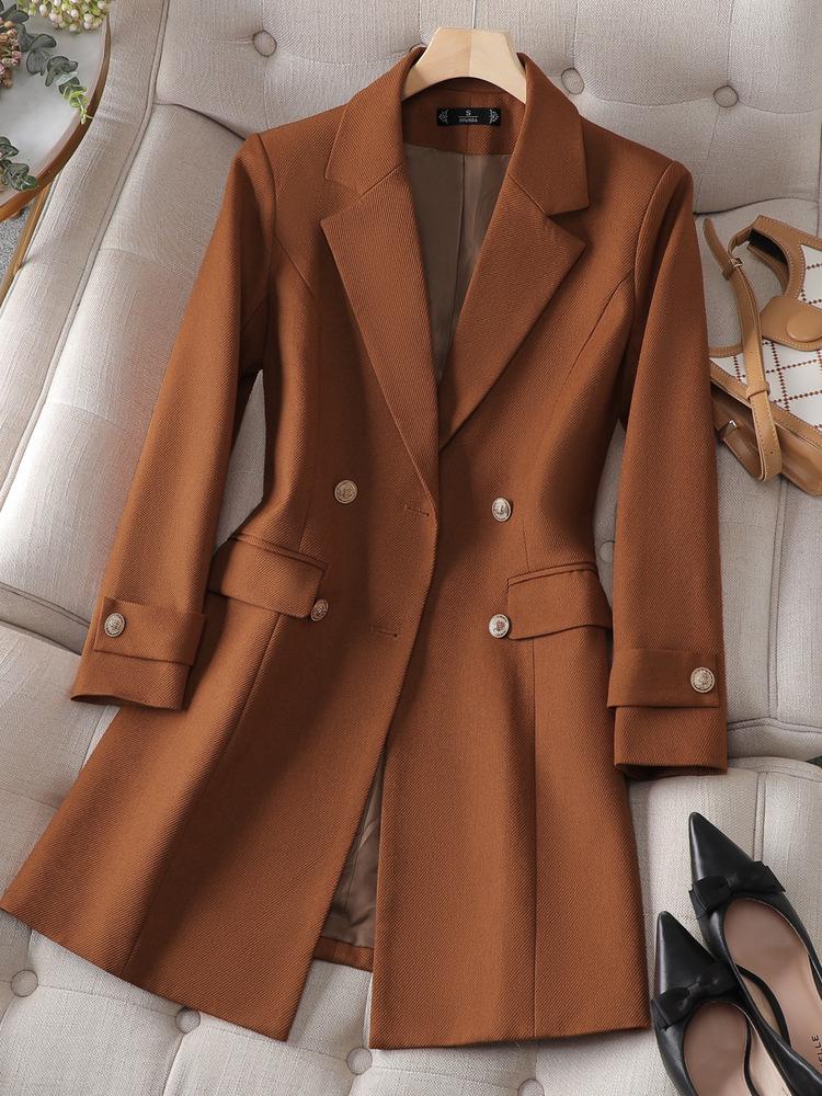 

Women s Autumn Coffee Windbreaker Jacket: High-End Slim Fit Mid-Length Suit Coat M