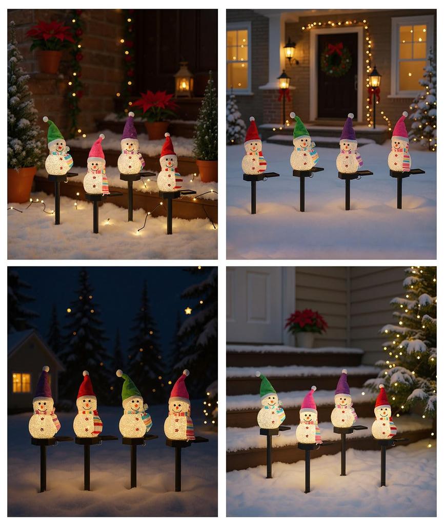 [2025 New Model] Snowman Solar Light Garden Light Set of 4, Waterproof, Automatic OnOff, Snowman Ornament, Christmas Decoration, Outdoor Ornament for