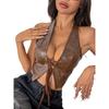 Deep V-neck Hanging Neck Strap Top Sexy Deep V-neck Halter Tied Top Female