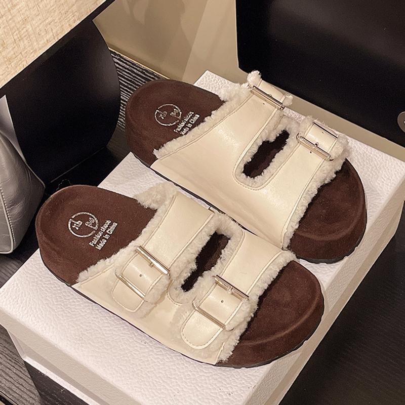 Mode Flats Plateau Damen Hausschuhe Fell Mode Schuhe Herbst Casual Kleid Frau Sandalen 2025 Neu Designer Walking Zapatos De Mujer
