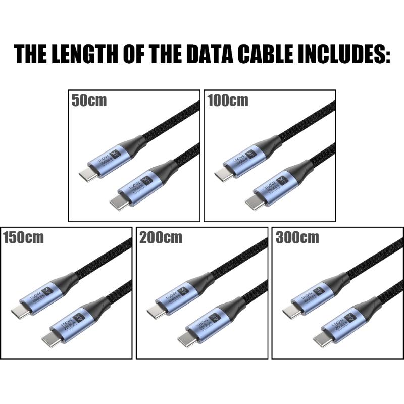 Fast Speed USB Type C Male To Male Charging Cable Cord 100W Fast Charging 4K Video Data Transfer for Tablets Phones