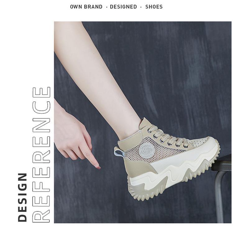 Soil sandals women's leather summer new versatile breathable hollow heightening high-top casual white shoes tide