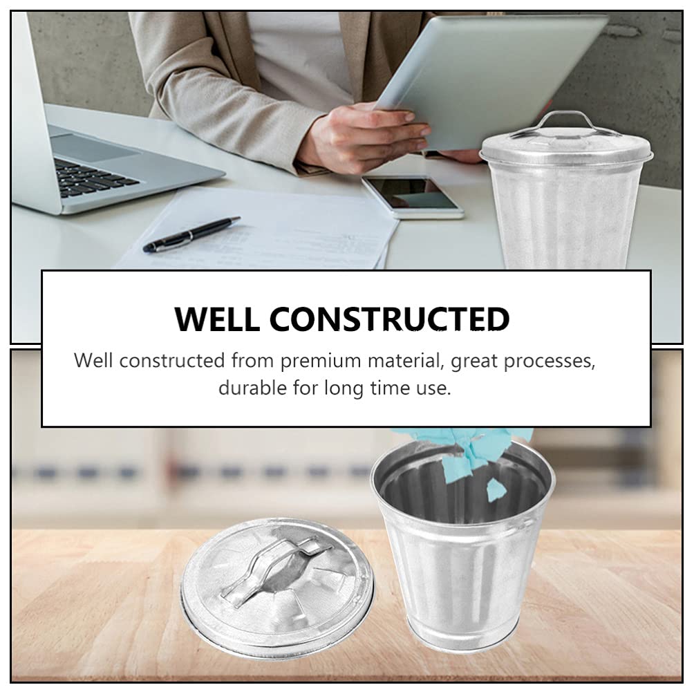 Jojofuny Desktop Mini Trash Can - Iron Garbage Bin, Pencil Cup Holder, Wastebasket, Flower Pot for Home, Kitchen, Office - Silver