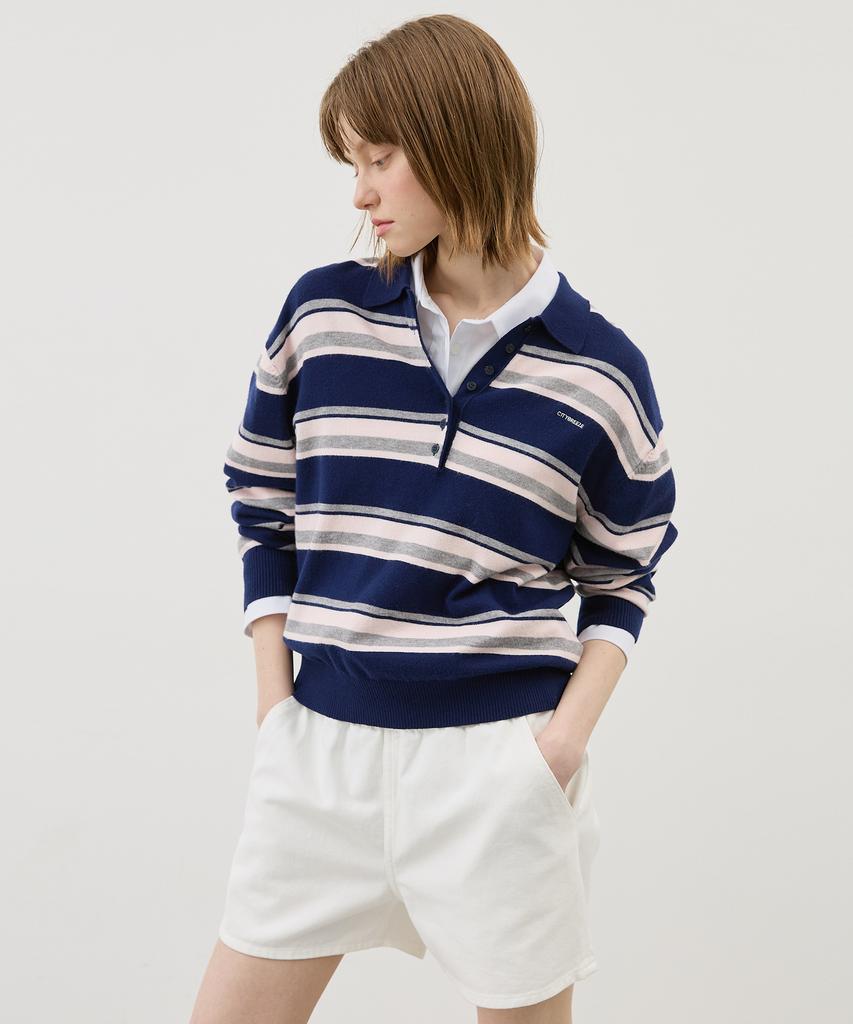 CITYBREEZE Multi-Stripe Polo Knit_Navy