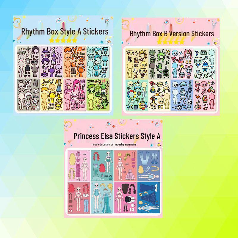 Princess Elsa Dress-Up Stickers: Educational DIY Cartoon Makeup Set for Kids