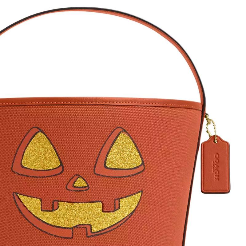 Coach 25 Metallisches Logo Canvas und Leder Beuteltasche Damen Handtaschen Gold Tief-Orange CW533-IMOY8