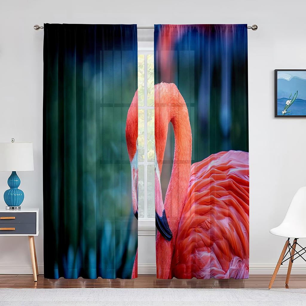 Flock Pink Flamingos In The Water Sheer Voile Curtains for Living Room Bedroom Kitchen Window Drapes Chiffon Tulle Curtain Decor
