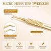 1Pcs Fiber Tip Gold Stainless Steel Lash Pickup Tool Eyelash Extension Tweezers For Volume Fans Classic Lash Isolation