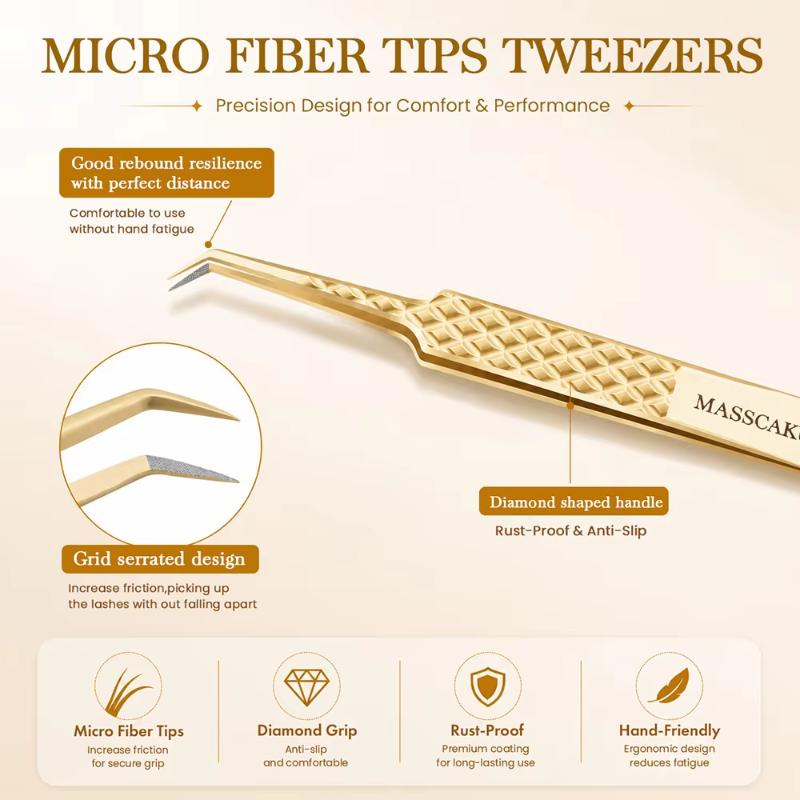 1Pcs Fiber Tip Gold Stainless Steel Lash Pickup Tool Eyelash Extension Tweezers For Volume Fans Classic Lash Isolation