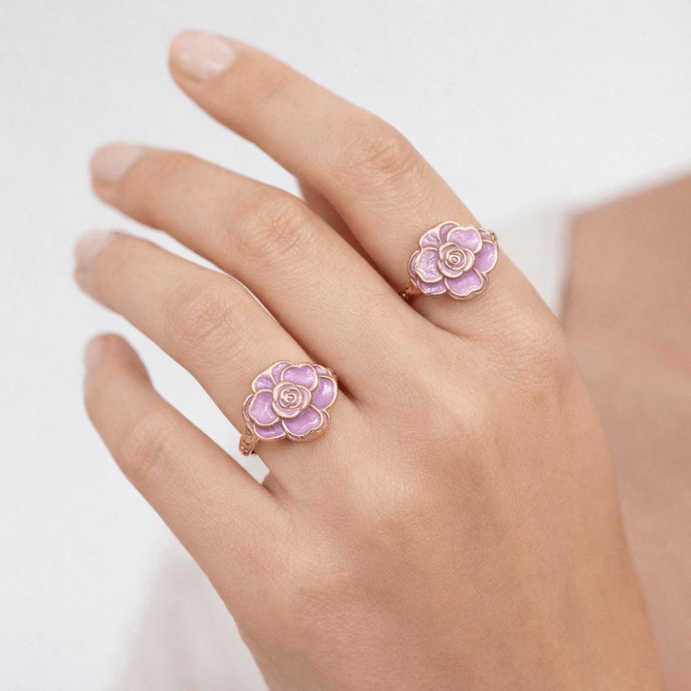 Dripping Oil Enamel Finger Ring Camellia Flower French Irregular Ring Retro Flower Ring Women