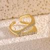 Luxury Zircon Geometric V Rings For Women Gold Color Stainless Steel V Shape Adjustable Ring Wedding Christmas Jewelry Gift